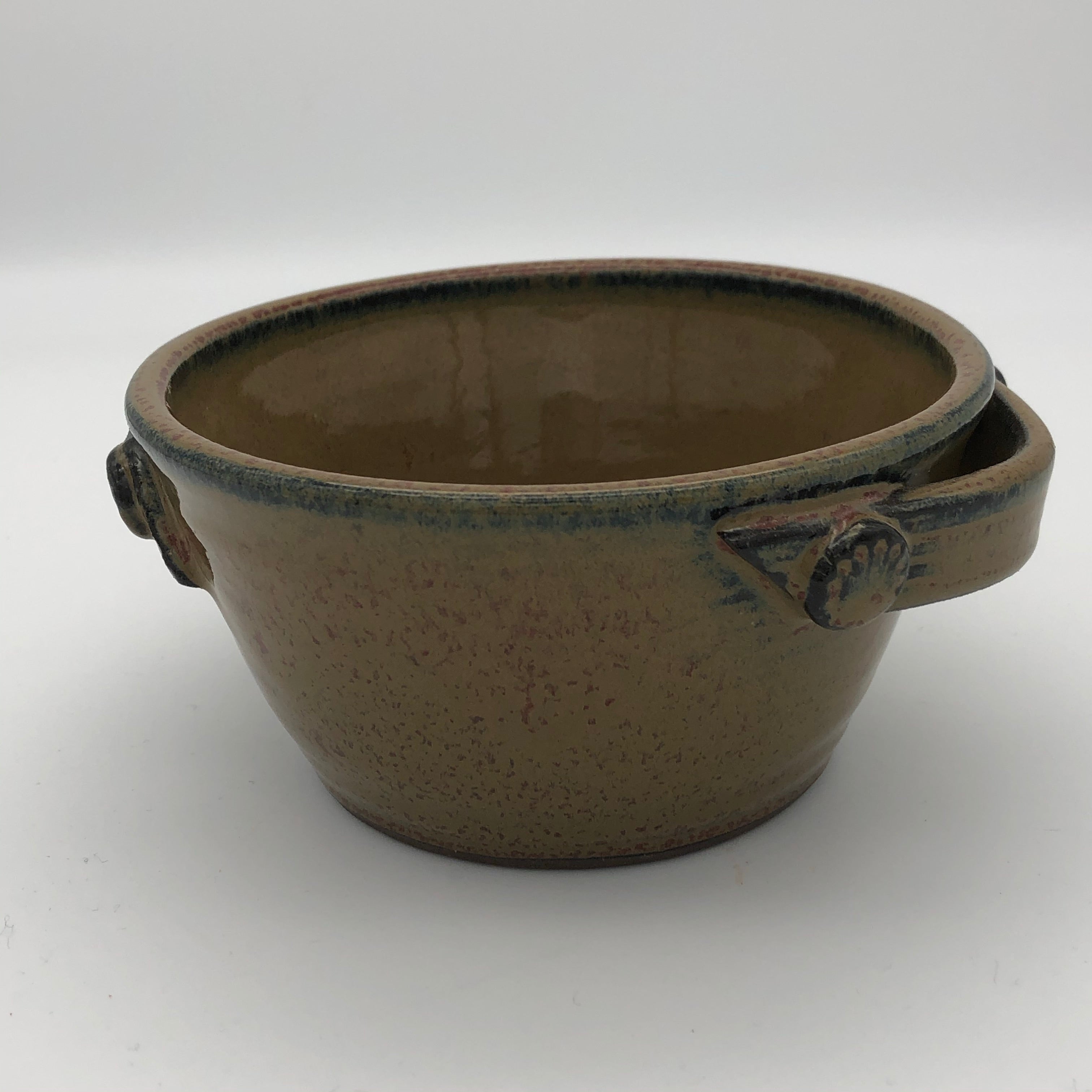 Small bowl with handles in Cola Green