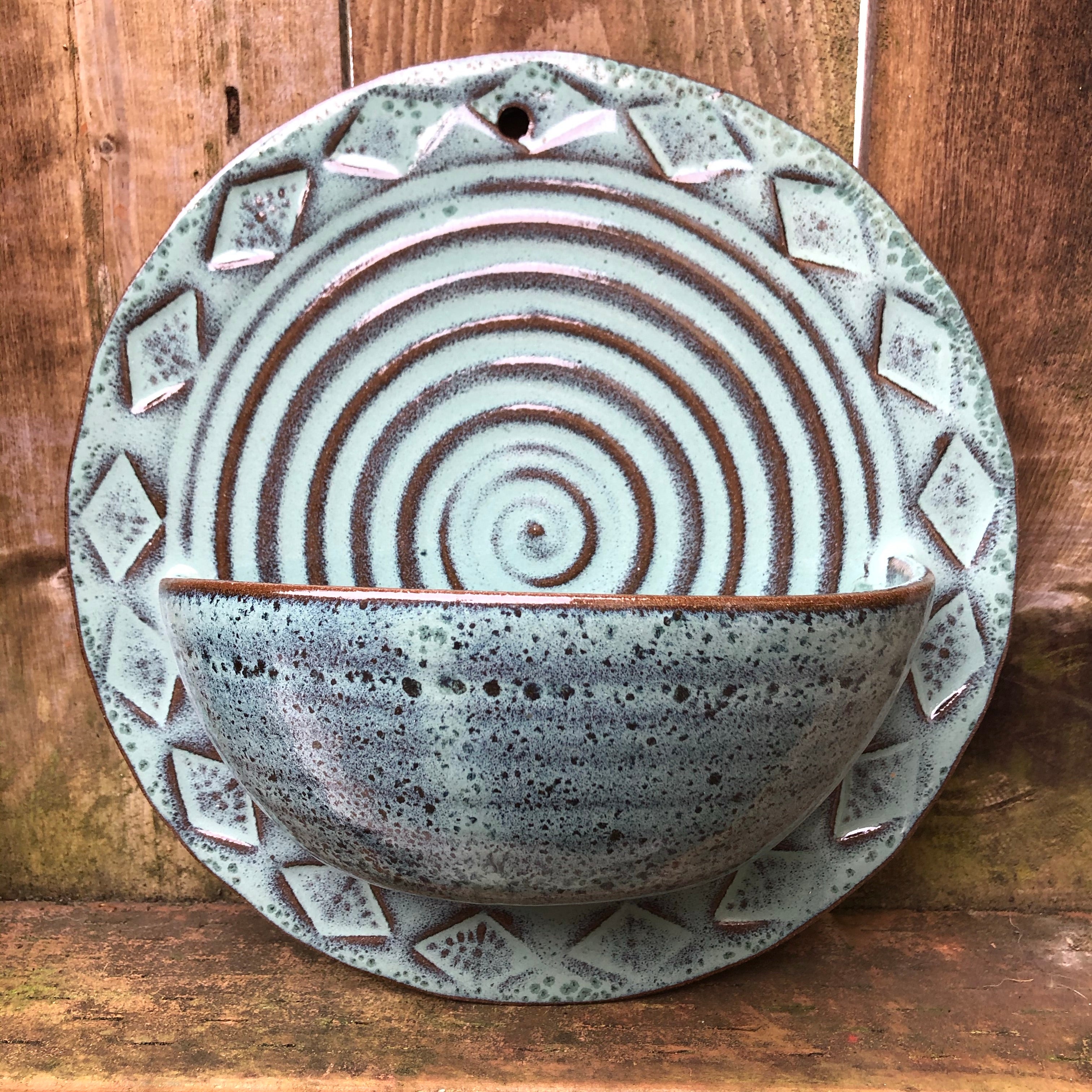 Round Wall Hanging Planter in Blue Green