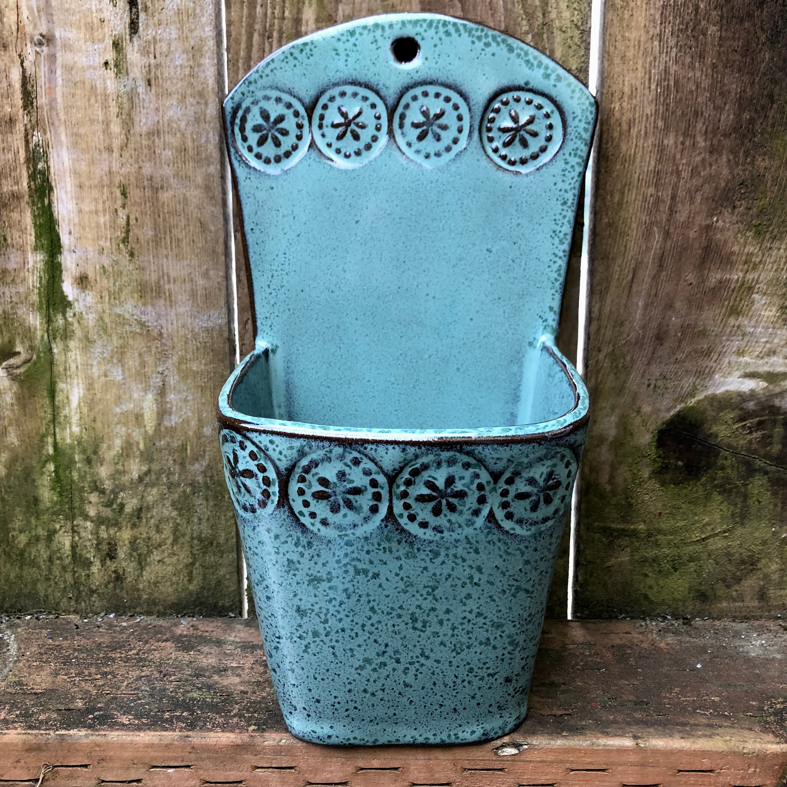 teal hanging planter Wall Hanging Planter in Blue Green