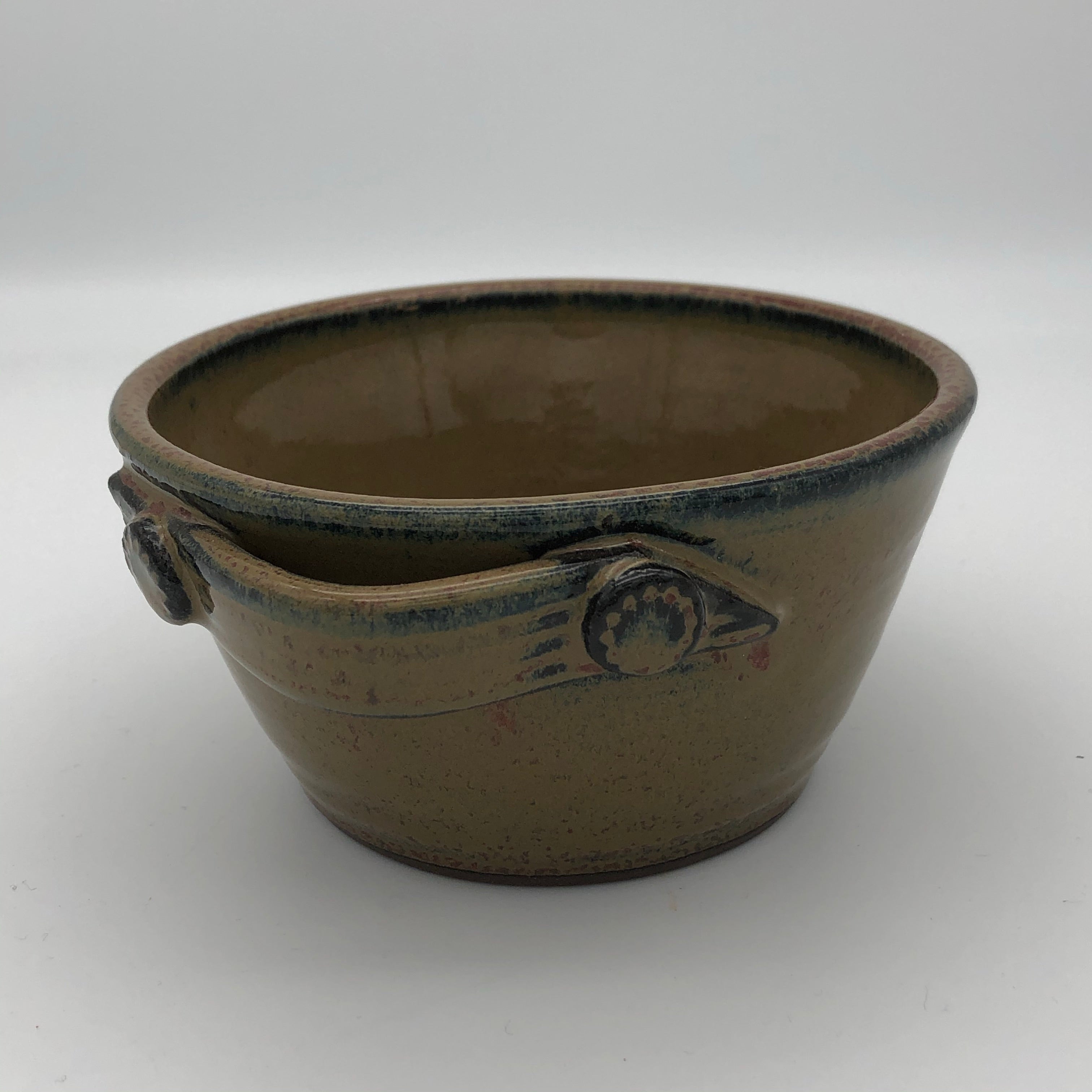 Small bowl with handles in Cola Green